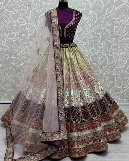Purple Silk Embroidered Designer Lehenga Choli
