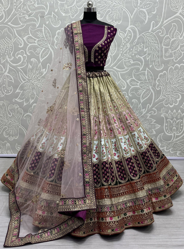 Purple Silk Embroidered Designer Lehenga Choli