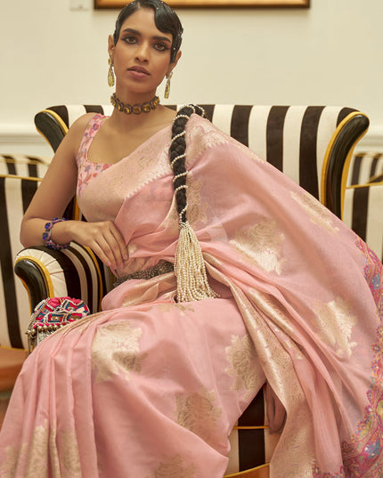 Blush Pink Modal Kashmiri Pallu Saree For Festival
