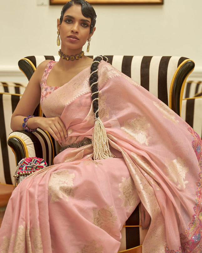 Blush Pink Modal Kashmiri Pallu Saree For Festival