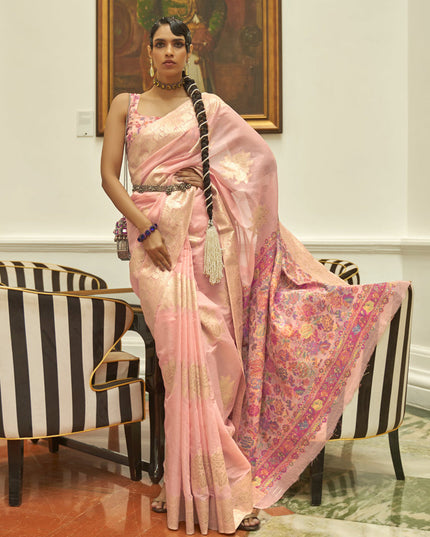 Blush Pink Modal Kashmiri Pallu Saree For Festival