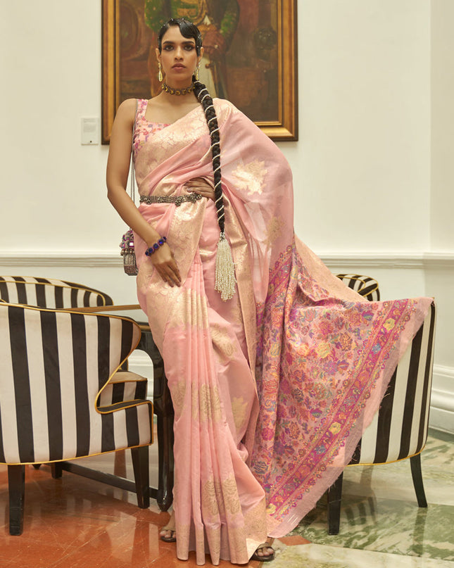 Blush Pink Modal Kashmiri Pallu Saree For Festival
