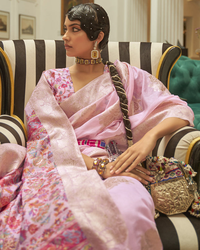 Baby Pink Modal Kashmiri Pallu Saree For Festival