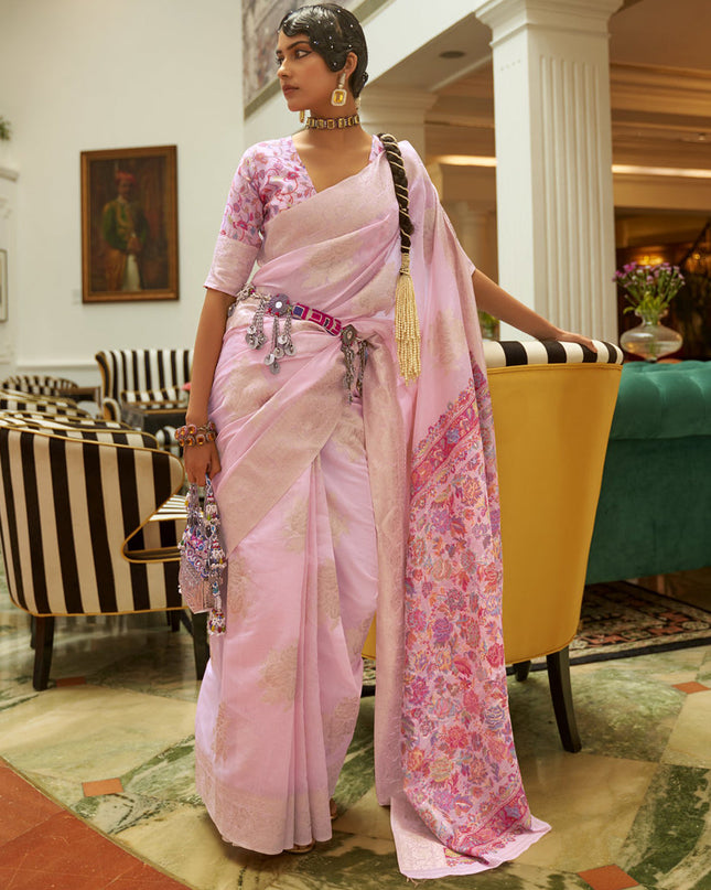 Baby Pink Modal Kashmiri Pallu Saree For Festival