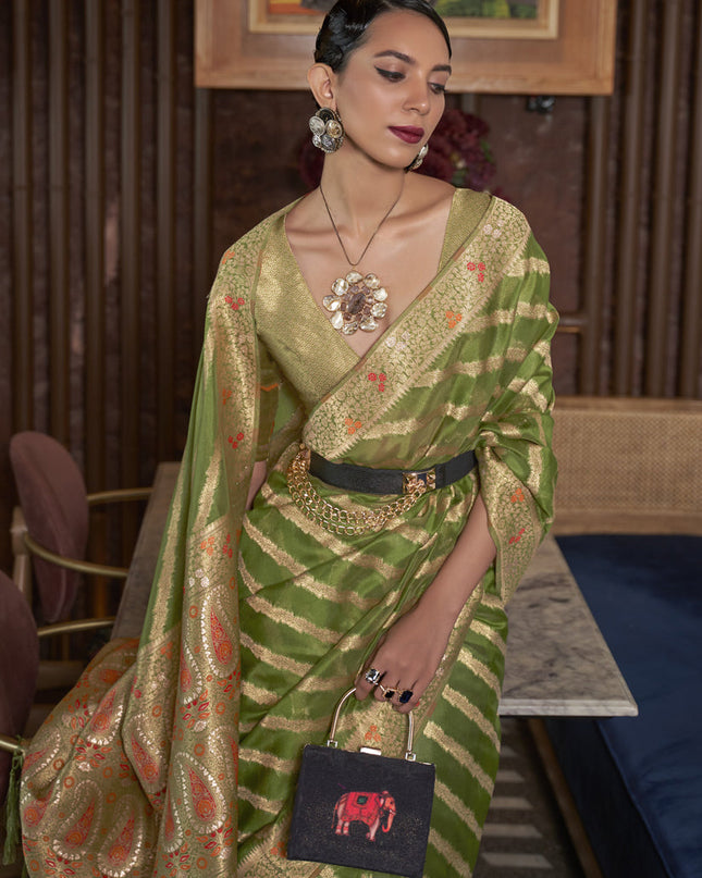 Rama Green Organza Handloom Woven Saree