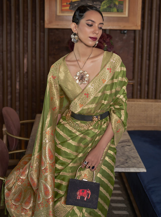 Rama Green Organza Handloom Woven Saree