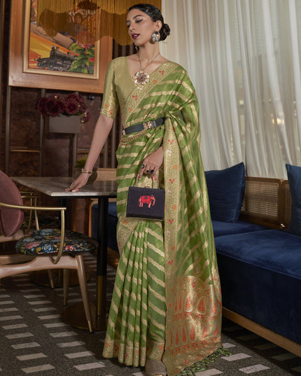 Rama Green Organza Handloom Woven Saree