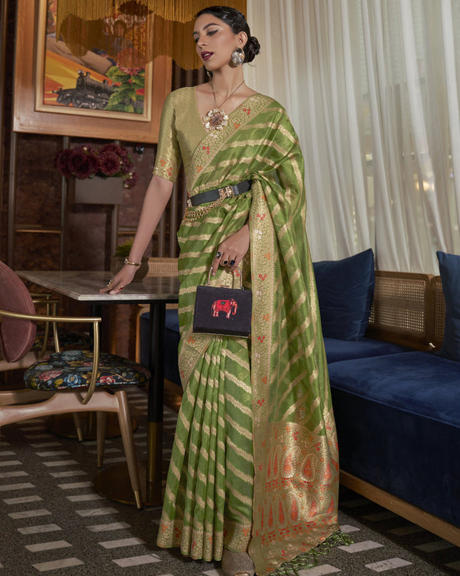 Rama Green Organza Handloom Woven Saree