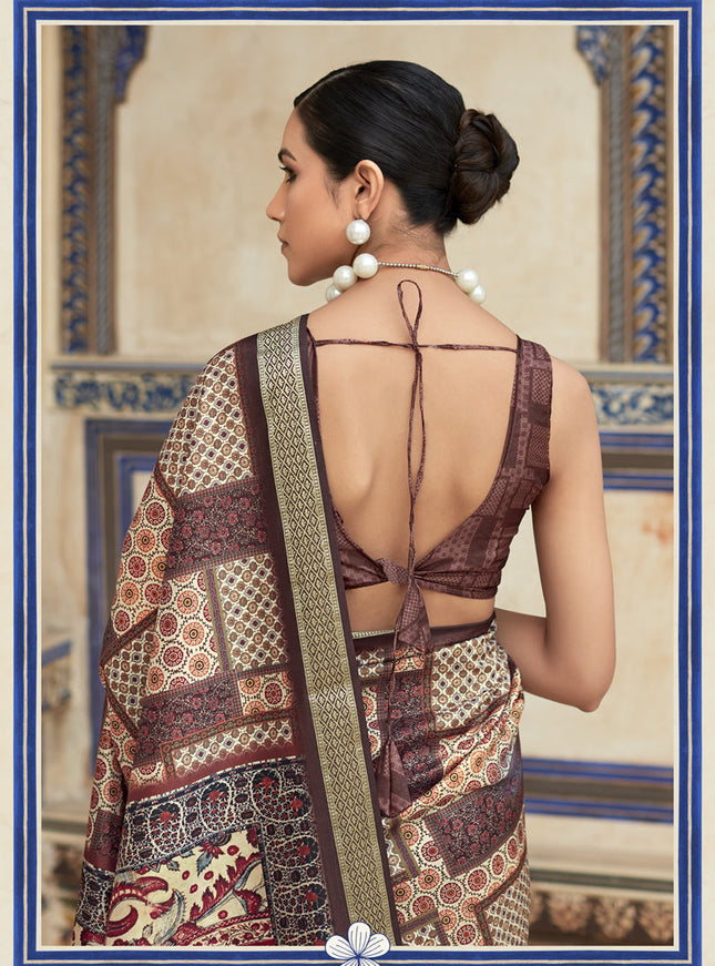 Brown Dola Viscose Partywear Saree