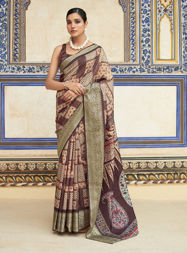 Brown Dola Viscose Partywear Saree