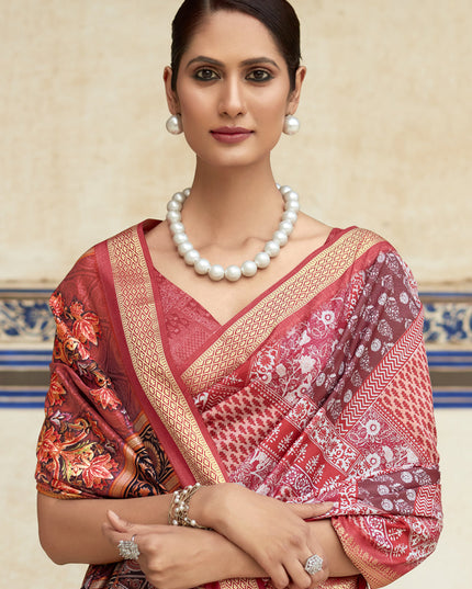 Red Dola Viscose Partywear Saree