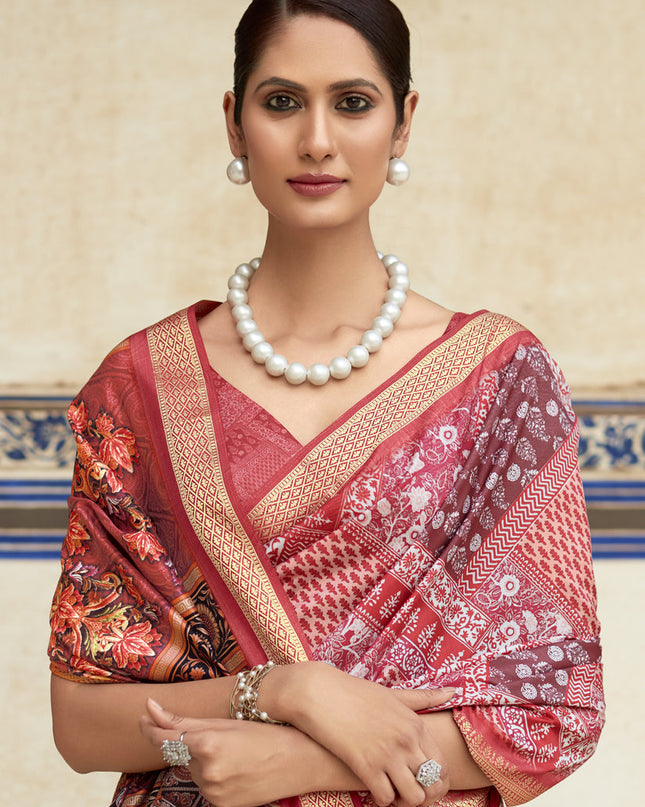 Red Dola Viscose Partywear Saree