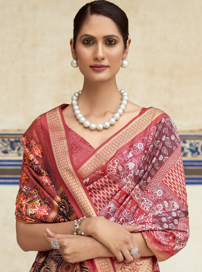 Red Dola Viscose Partywear Saree