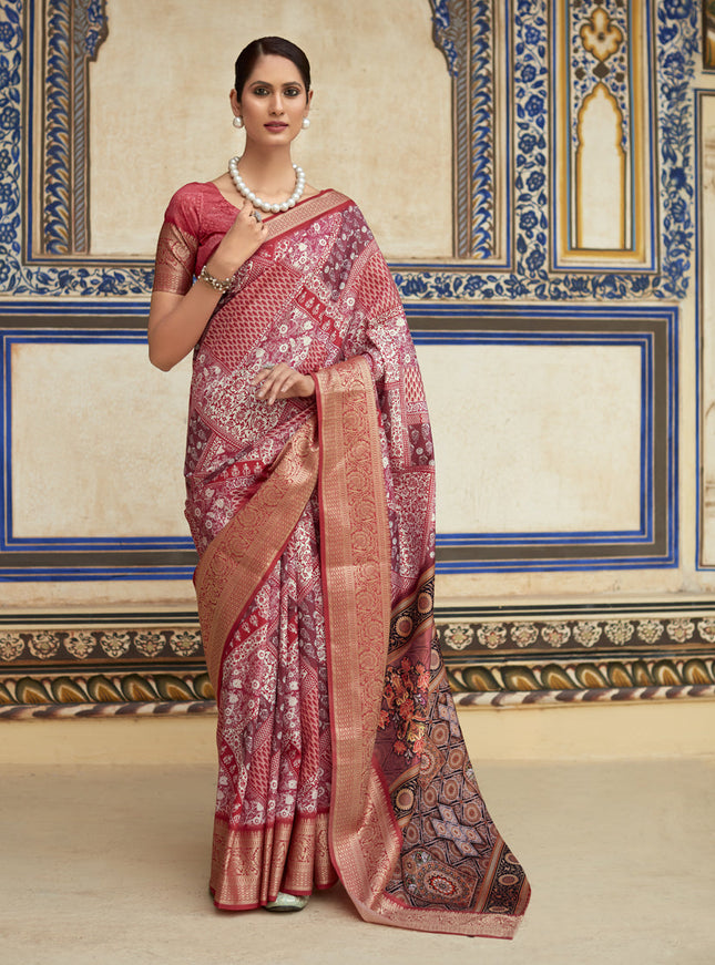 Red Dola Viscose Partywear Saree