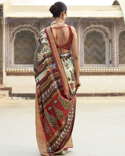 Cream Dola Viscose Partywear Saree