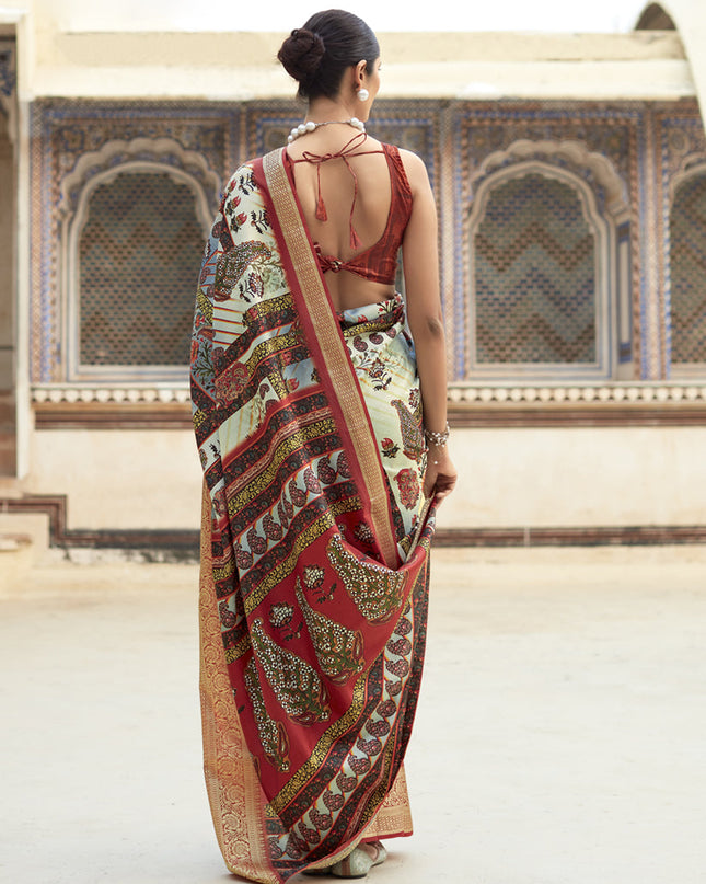 Cream Dola Viscose Partywear Saree