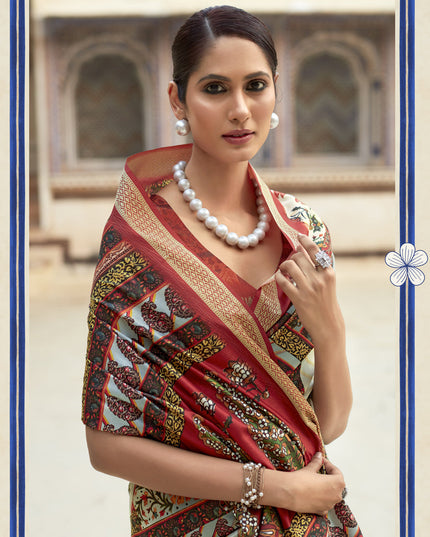 Cream Dola Viscose Partywear Saree