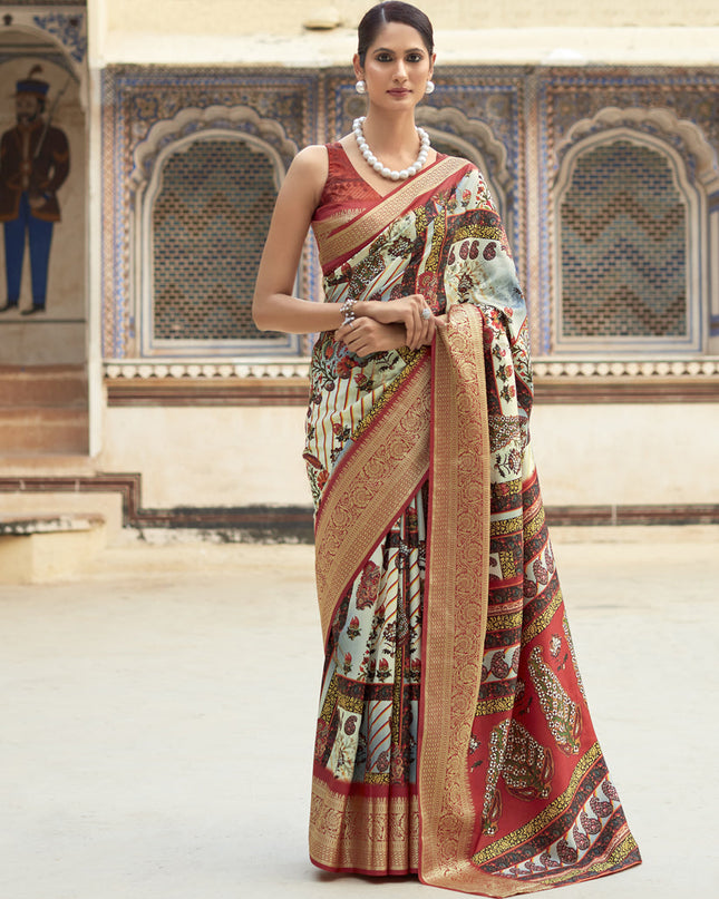 Cream Dola Viscose Partywear Saree