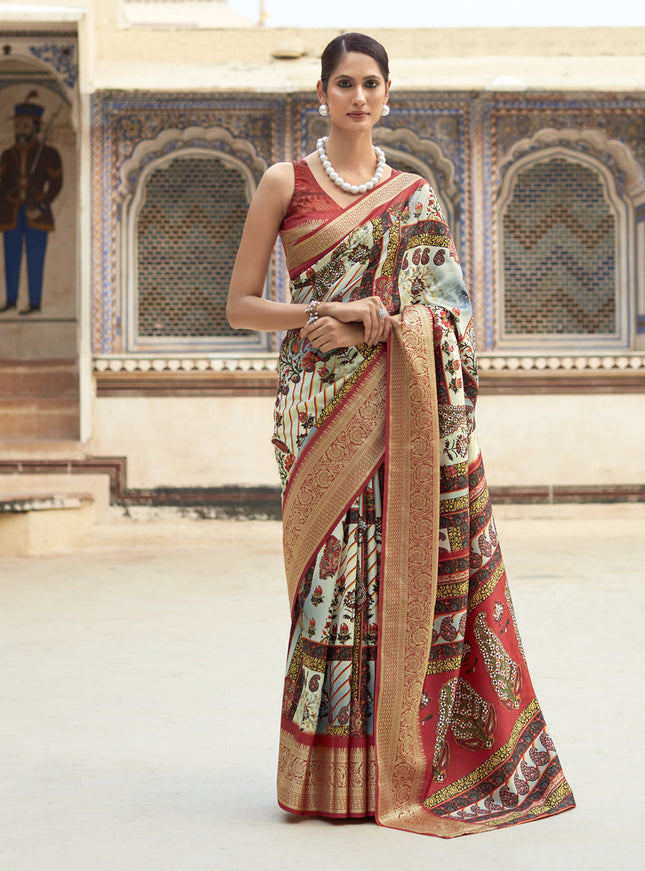 Cream Dola Viscose Partywear Saree