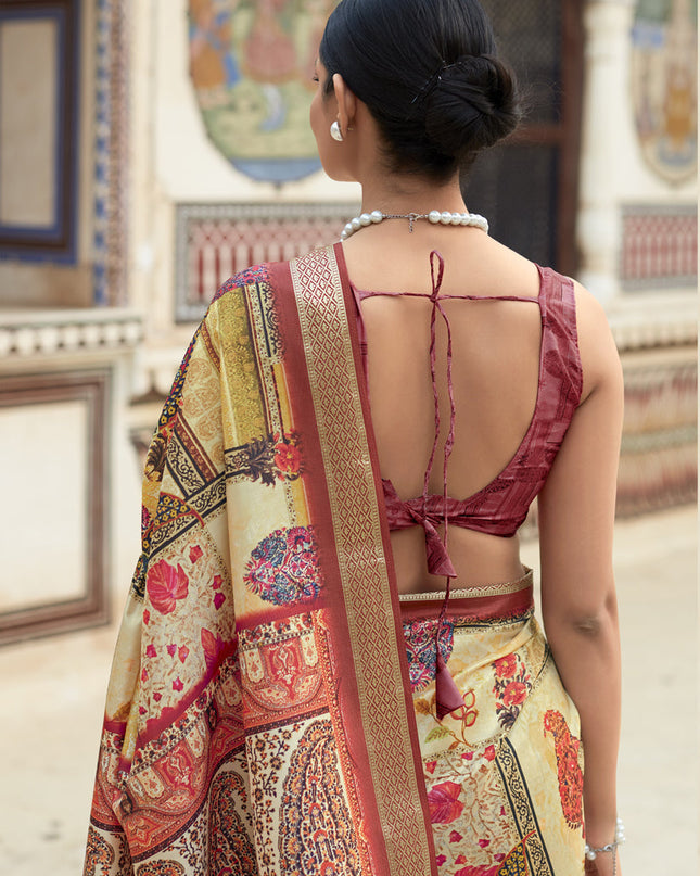 Golden Cream Dola Viscose Partywear Saree