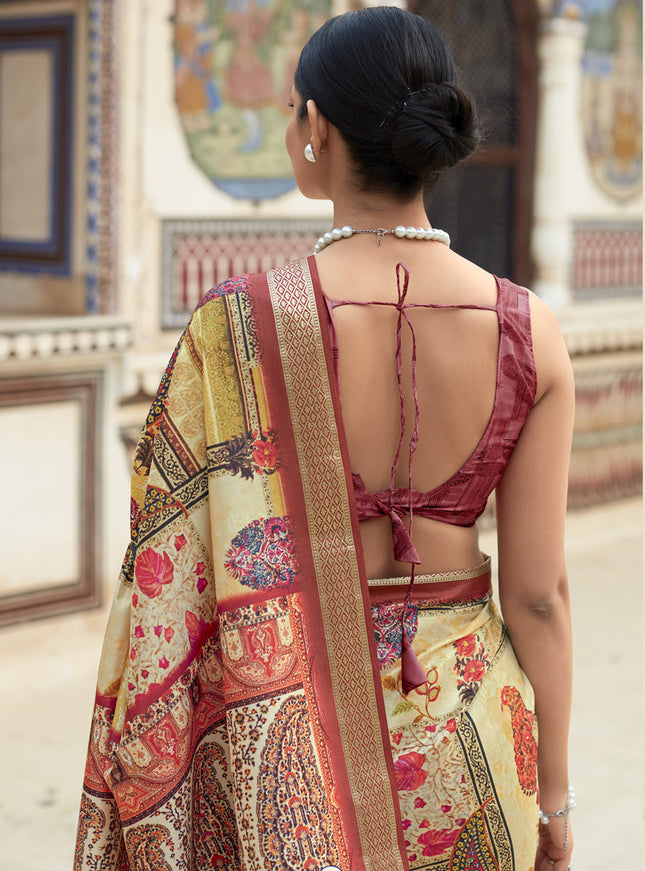 Golden Cream Dola Viscose Partywear Saree