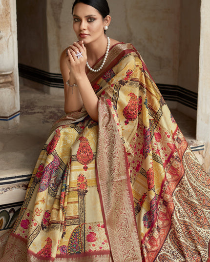 Golden Cream Dola Viscose Partywear Saree