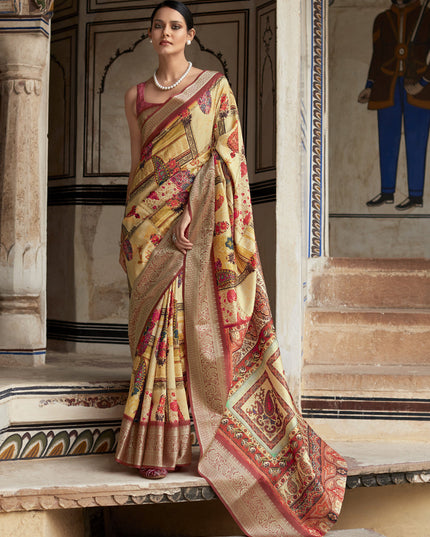 Golden Cream Dola Viscose Partywear Saree
