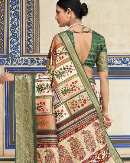 Cream Dola Viscose Partywear Saree