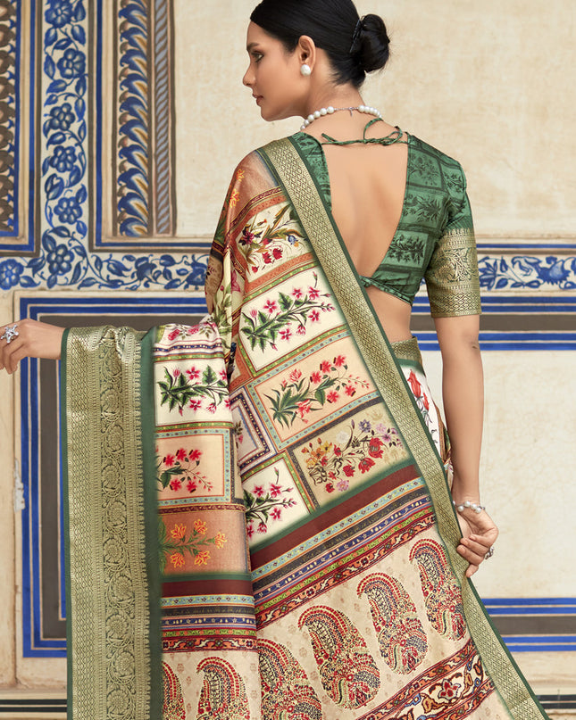 Cream Dola Viscose Partywear Saree