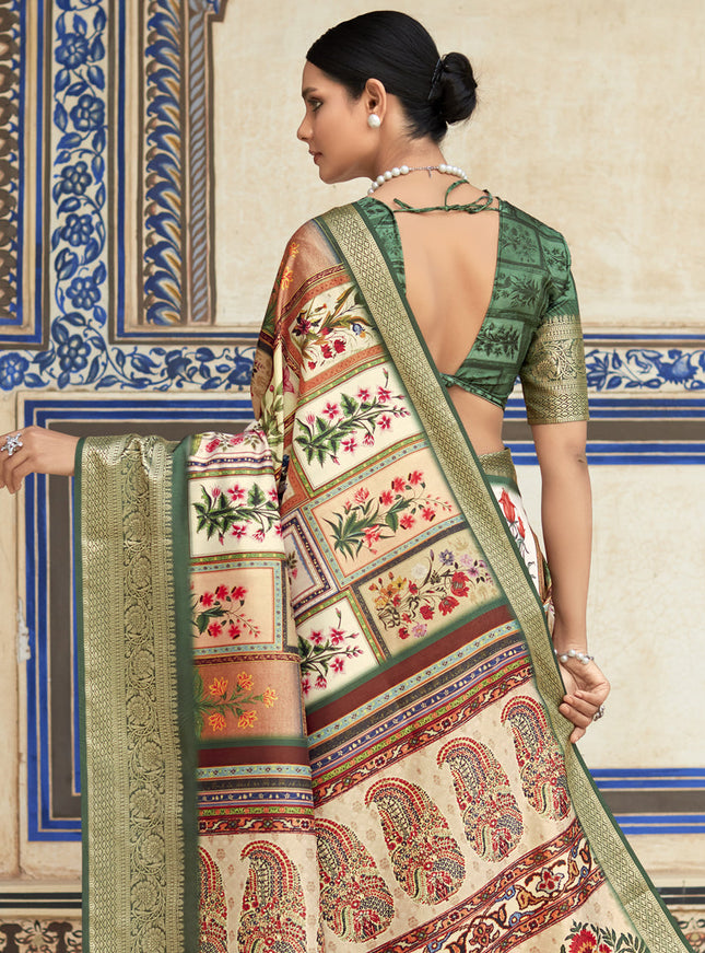 Cream Dola Viscose Partywear Saree