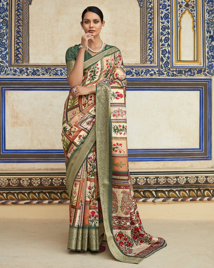 Cream Dola Viscose Partywear Saree