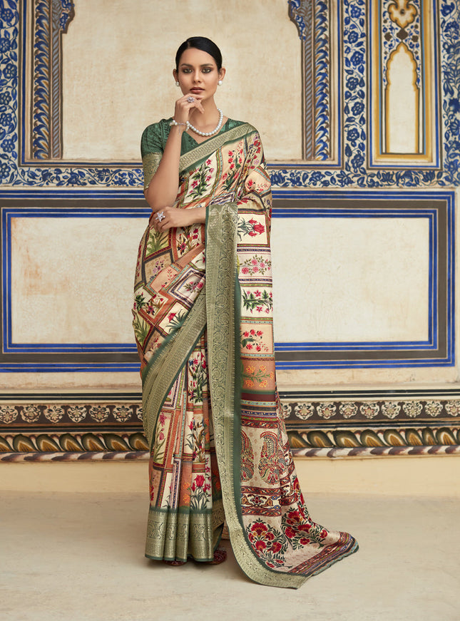 Cream Dola Viscose Partywear Saree