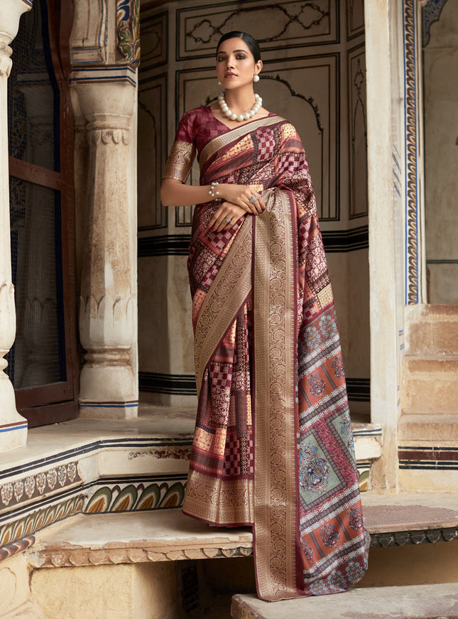 Wine Dola Viscose Partywear Saree