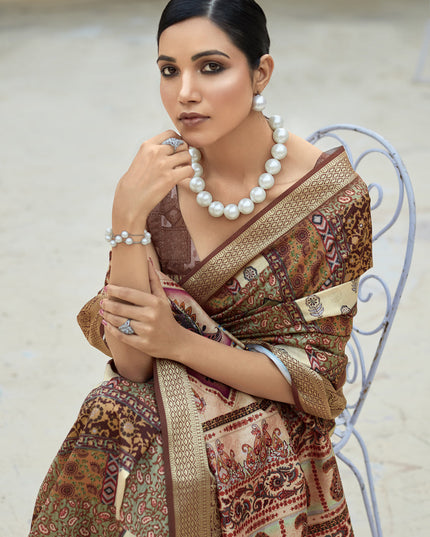 Beige Dola Viscose Partywear Saree