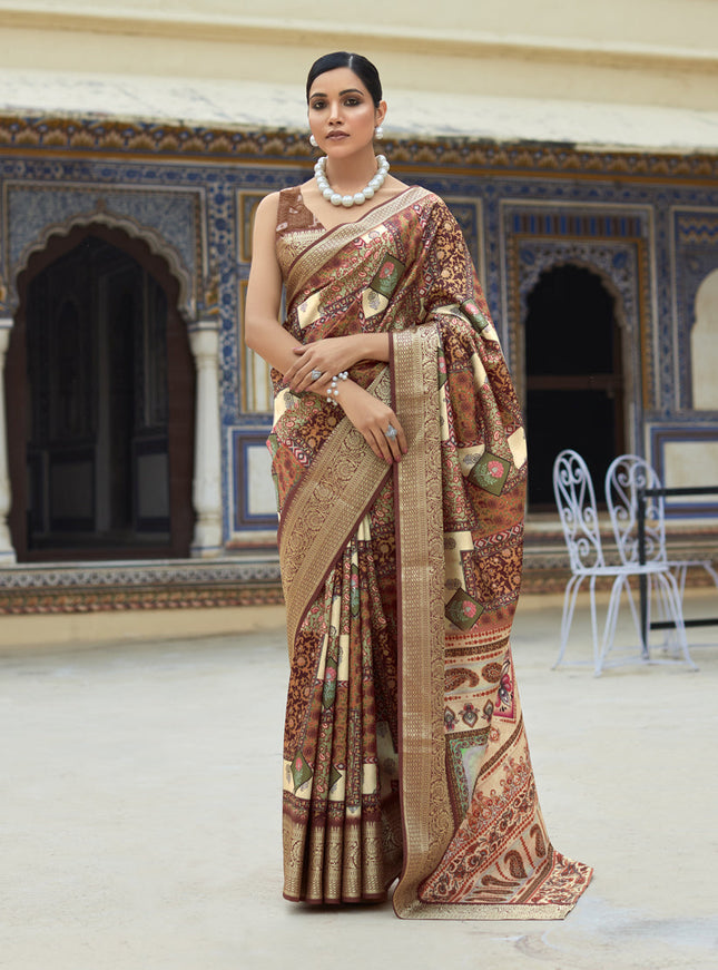 Beige Dola Viscose Partywear Saree