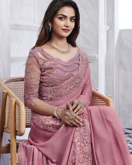 Carnation Pink Saree with Embroidered Blouse