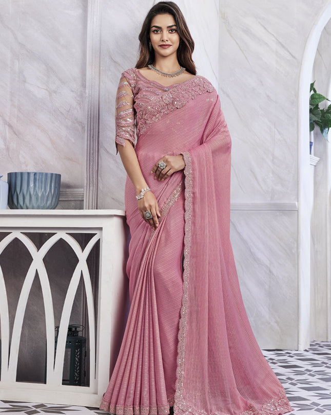 Carnation Pink Saree with Embroidered Blouse