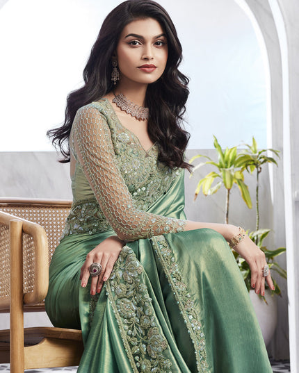 Mint Green Saree with Embroidered Blouse