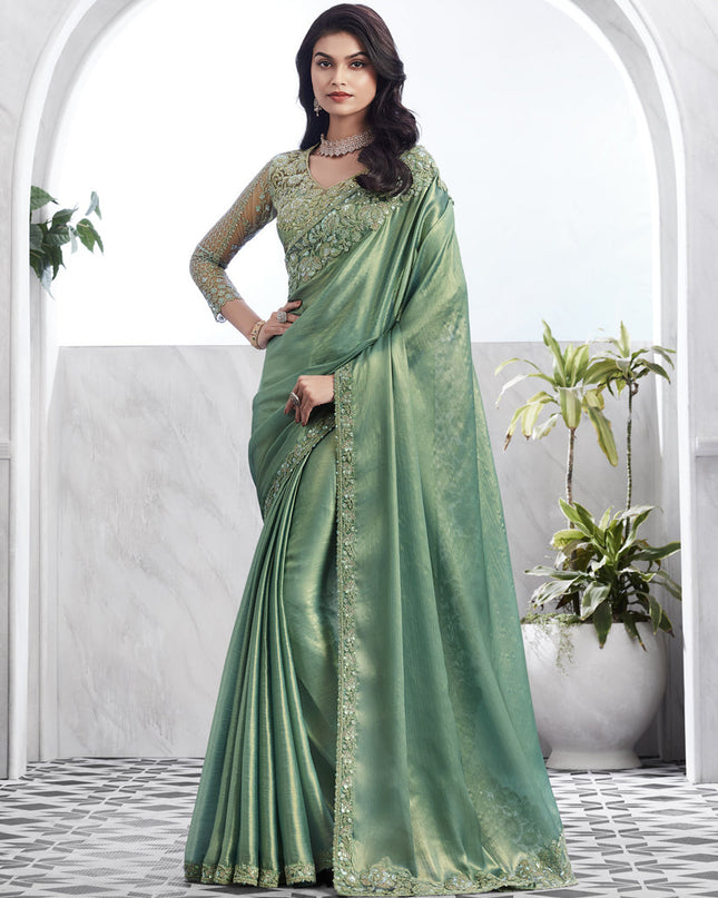 Mint Green Saree with Embroidered Blouse