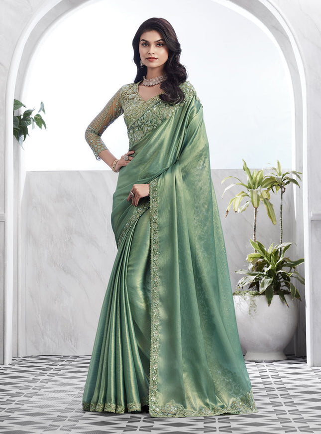 Mint Green Saree with Embroidered Blouse