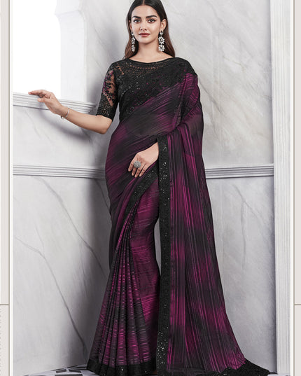 Magenta and Black Saree with Embroidered Blouse