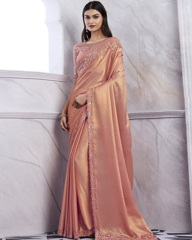 Peach Saree with Embroidered Blouse