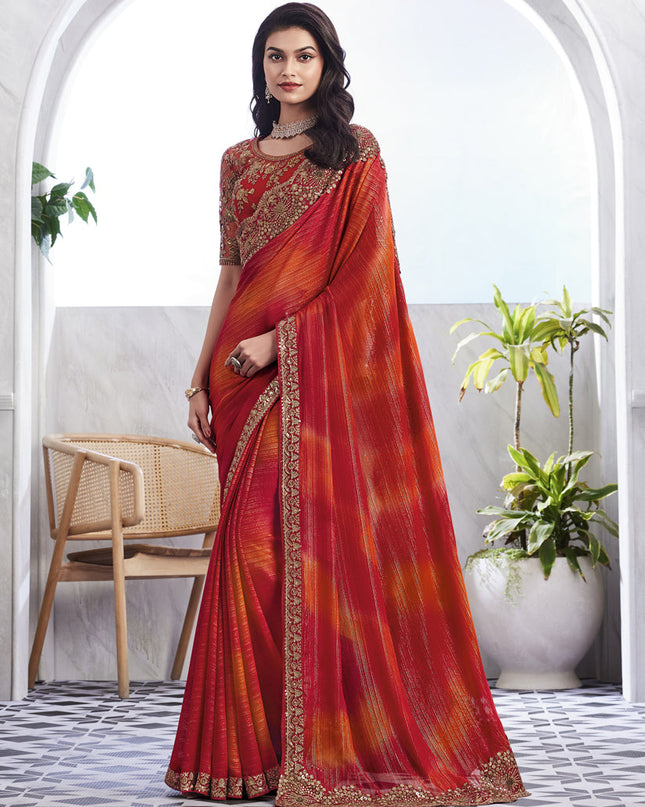 Flame Orange Saree with Embroidered Blouse
