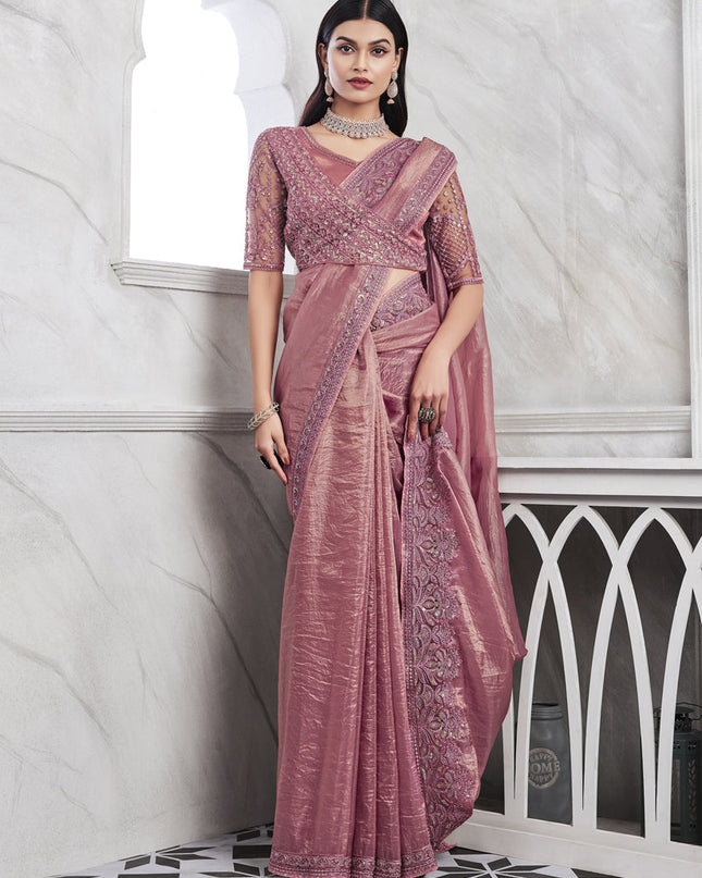 Dusty Pink Saree with Embroidered Blouse