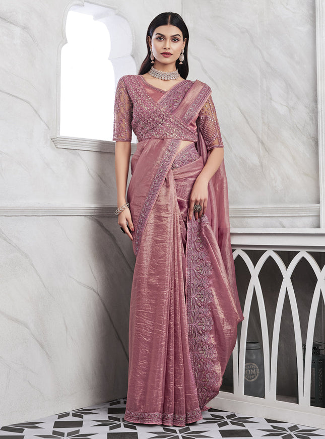 Dusty Pink Saree with Embroidered Blouse