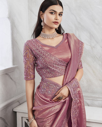 Dusty Pink Saree with Embroidered Blouse