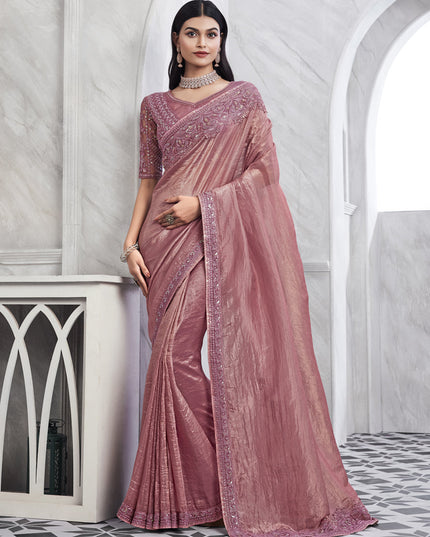 Dusty Pink Saree with Embroidered Blouse