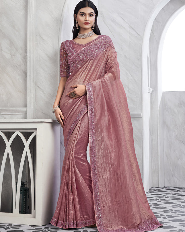 Dusty Pink Saree with Embroidered Blouse