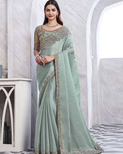 Ice Blue Saree with Embroidered Blouse