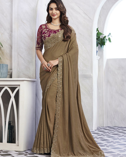 Snuff Brown Saree with Embroidered Blouse